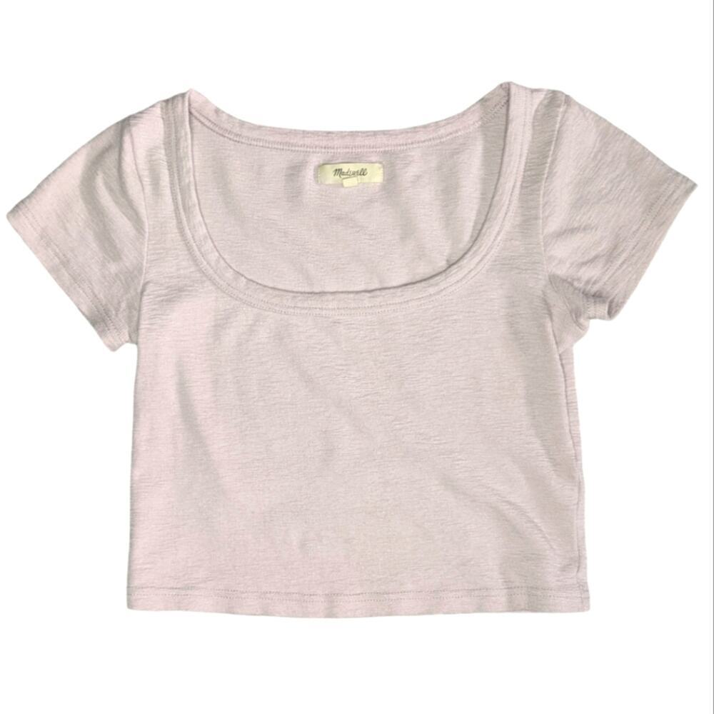 Madewell Westville UNeck Scoop Crop Tee Top Light Pink Blush XS Y2K Barbie Fits